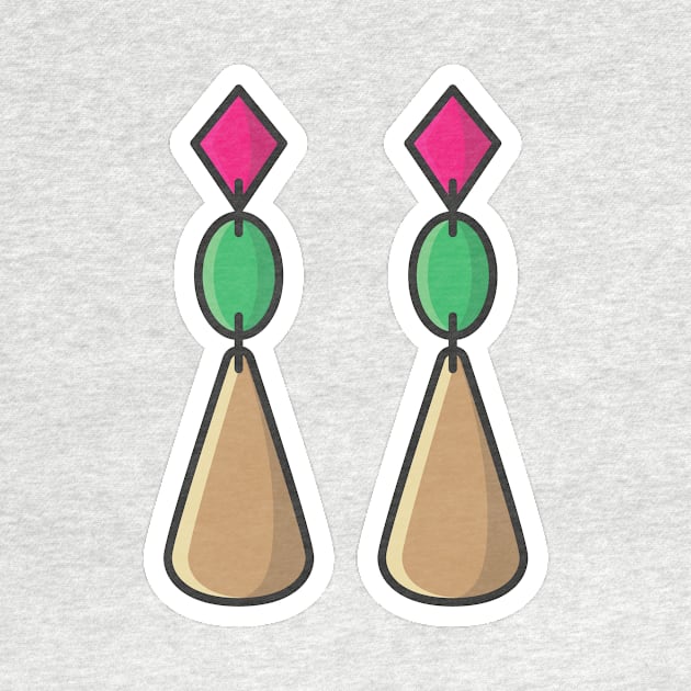 Women stylish jewelry earrings sticker vector illustration. Beauty fashion objects icon concept. Square box shape women earrings jewelry sticker design logo. by AlviStudio